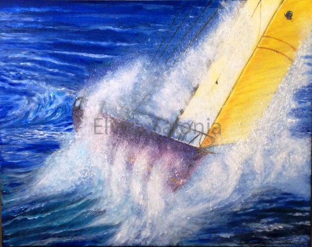 La vela gialla – olio – cm 50x40 - Elvira Salonia