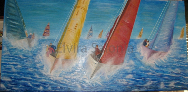 Regata velica – olio – cm 200x100x3 (collezione privata) - Elvira Salonia