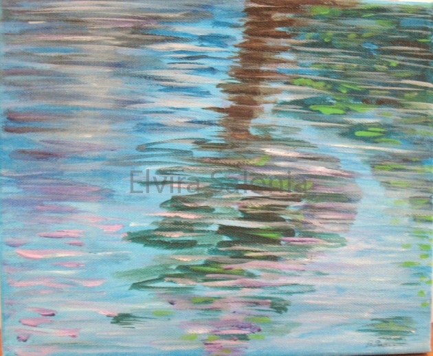 Riflessi con alberi - Olio - cm 30 x 25 x 2 - Elvira Salonia