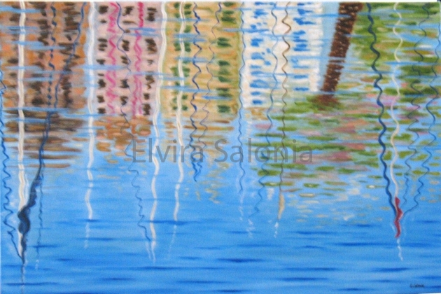 Riflessi porto – olio – cm 60x90x4 - Elvira Salonia